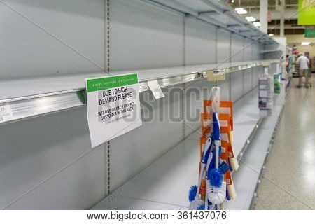 Empty Grocery Store Shelves At Publix Fully Out Of Stock Of All Supplies Including Toilet Paper, Pap