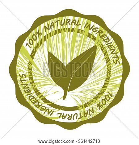 Organic Food, Farm Fresh And Natural Product Sticker Or Stamp With Green Leaves Inside. Icon For Pro