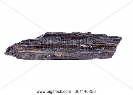 Macro Mineral Stone Sherle, Schorl, Black Tourmaline On White Background