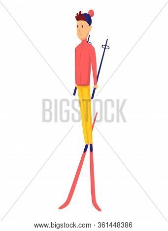 Vector Men Skier. Male Skiing Design Element Isolated On White Background. Winter Sportsman On Ski R