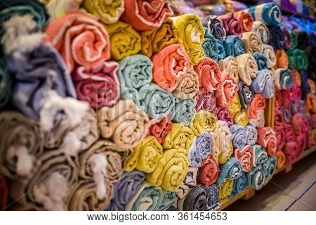 Folded Rolls Of Towels Bed Linen Galata Turkish Bazaar Fabric