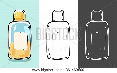 Illustration Of A Cosmetic In A Bottle. Suitable For Tonic, Makeup Remover, Micellar Water.