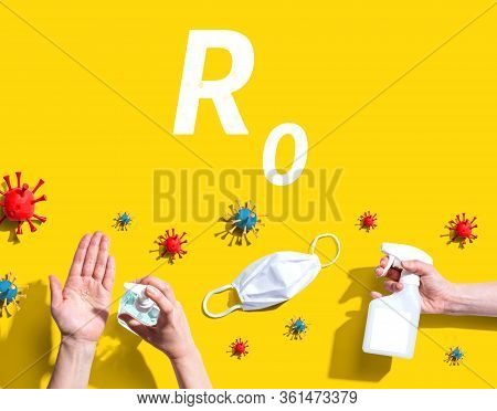 R Nought Theme With Hygiene And Viral Objects