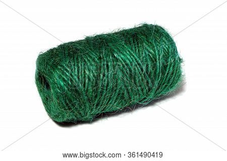 Skein Of Linen String, Cord Isolated. Green Coil Of Twine. Jute Rope. Hemp Thread. Rope Isolated