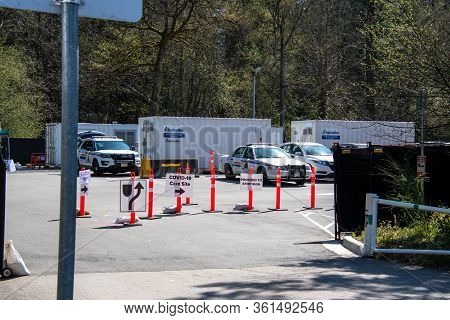 Drive-thru Covid-19 Testing Site Set Up In Burnaby Central Park.    Burnaby Bc Canada      April 15t