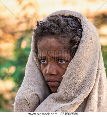 Gondar, Ethiopia - Feb 06, 2020: Ethiopian People On The Roads Of Gondar In Ethiopia, Africa