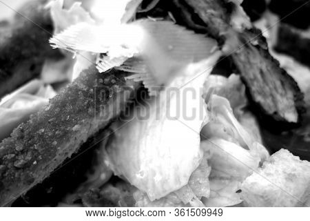 Caeser Salad Close-up In Black And White. Food And Ingredient Background.