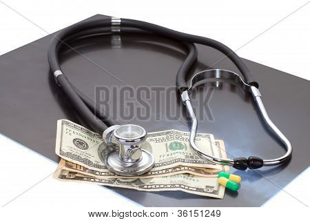 Stthoscope, dolary a x-ray