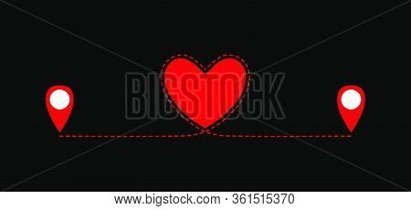 Geolocation Signs Connected With Heart Route