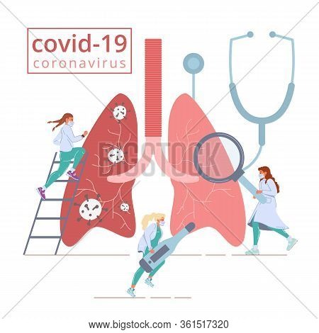 Covid19 Coronavirus Lung Health Attack. Doctor Medical Team Examining Organ Measuring Temperature, F