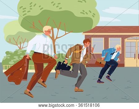 Busy Business People Running Success Hurry Work Meeting. Clerks, Office Workers, Managers, Businessm