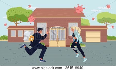 People Panic Global Epidemic Spread Virus Attack Health Danger. Running Man Woman Scared Crowd. Vira