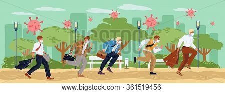 Businessman In Mask. Danger Virus Attack. Epidemic Flu Infection Air Pollution Airborne Coronavirus 