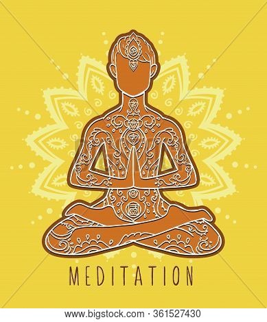 Ornamental Man In A Yoga Pose Ornament Beautiful Card With Yoga Man