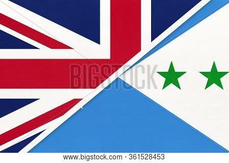 United Kingdom Of Great Britain And Ireland Or Uk Vs Galmudug State National Flag From Textile. Rela
