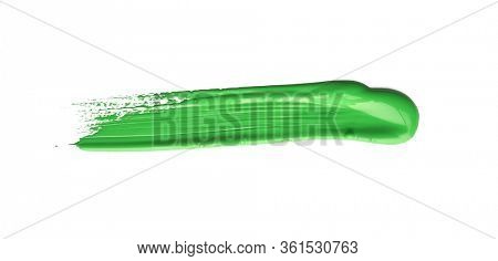 Green chroma brush stroke paiting over isolated background, canvas watercolor texture 