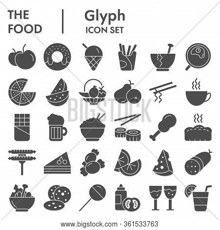 Fooddrinks Solid Icon Set. Food And Drink Signs Collection Or Sketches, Logo Illustrations, Web Symb