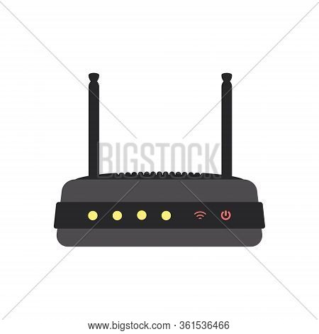 Wifi Router On White Background. Computer Network Device. Vector Illustration In Trendy Flat Style. 