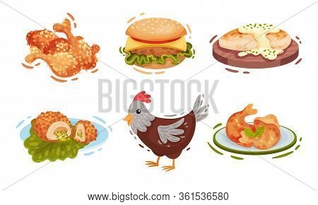 Chicken Food And Snacks With Deep Fried Legs And Cheeseburger Vector Set