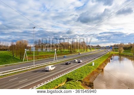Beatiful European Highway Landschape Wide Angle Shot Aerial View