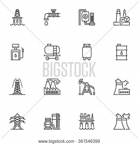Oil Industry Line Icons Set. Linear Style Symbols Collection, Outline Signs Pack. Vector Graphics. S