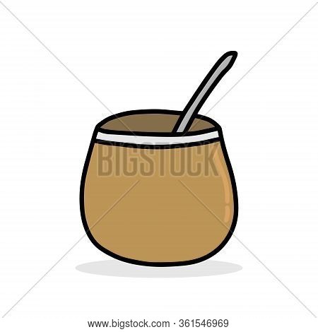 Calabash Brown With Mate Drink Hand Drawn Vector Illustration In Cartoon Comic Style Icon Logo