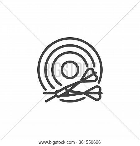 Dart Arrows Board Line Icon. Linear Style Sign For Mobile Concept And Web Design. Dart Board Game Ou