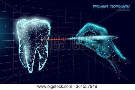 Medical Healthy Human Tooth 3d. Medicine Model Low Poly. Doctor Online Laser Surgery Concept. Dentis