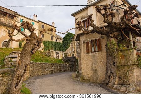 A Street In The Old Historic Hill Village Of Stanjel In The Komen Municipality Of Primorska, South W