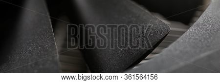 Close-up Detail Mechanism Cooling Heating System. Fan Detail. Modern Heating Systems. Part Of An Ind