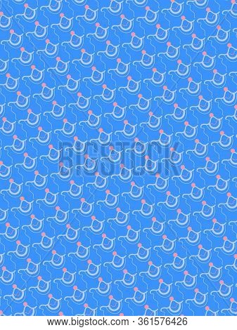 Abstract Blue Background With Decorative Dots And Wavy Lines.