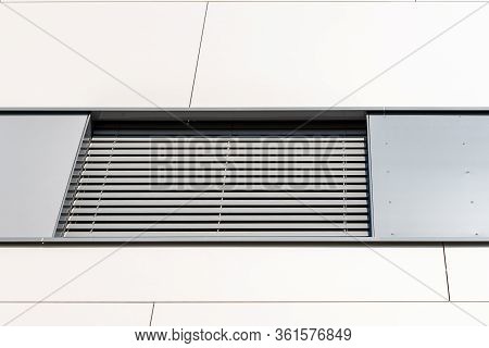Facade Of Modern Residential Building With Venetian Blinds In Windows