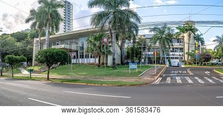 Campo Grande - Ms, Brazil - March 30, 2020: Panoramic View Of The Facade Of The Prefecture Of Campo 