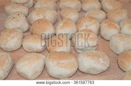 Rows Of Fresh Baked Filipino Pandesal Bread Rolls