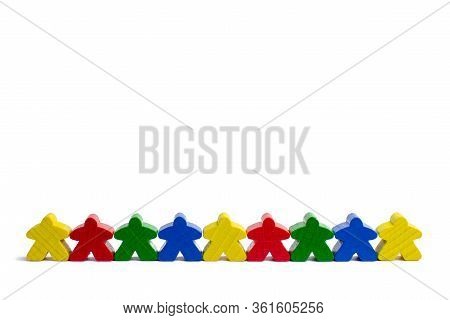 People In A Line Isolated On A White Background. Group Crowd. Force In Connecting People. Colorful G