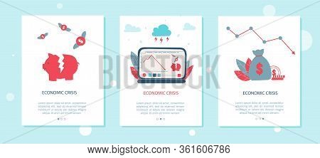 Stock Graph Crisis Cartoon Modern Flat Vector Mobile App Page Screen Template. Stock Financial Trade
