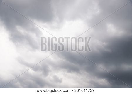 Dramatic Gray And White Clouds In The Sky. Beautiful Dark Sky