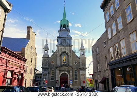 Montreal, Canada - October 27, 2019 - The View Of Notre-dame De Bon Secours Chapel