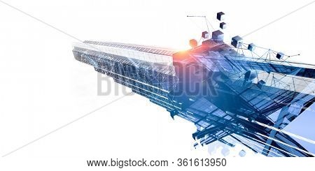 Abstract blue industrial building fasades background