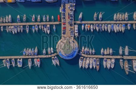 Pula, Croatia - September 13, 2019: Aerial Shoot Of Pula Harbor And Marina With Boats And Sailboats,