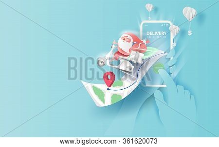 Merry Christmas Online Delivery Smartphone Concept.fast Respond Delivery Package Shipping On Mobile.