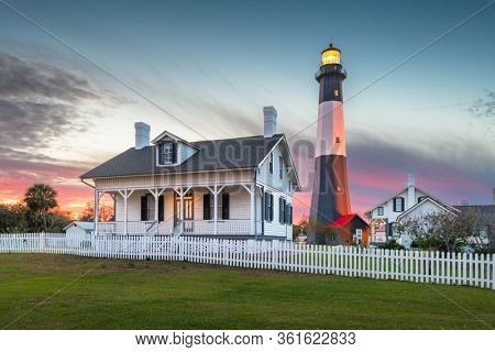 Tybee Island, Georgia, USA at the lighthouse at dusk.