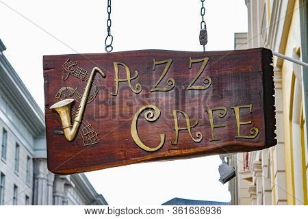 New Orleans, La - March 27, 2016: A Closeup Of The Sign Outside Of The Jazz Cafe On Decatur Street I