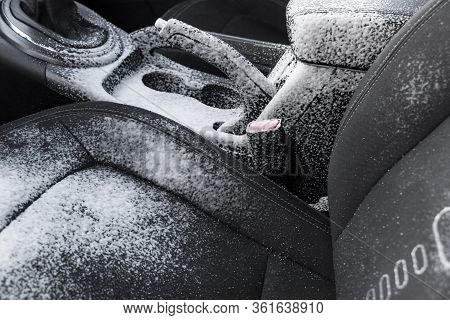 Dry Cleaning The Car Interior With Special Foam. Car Care Concept. Car Detailing. Cleaning Driver Se