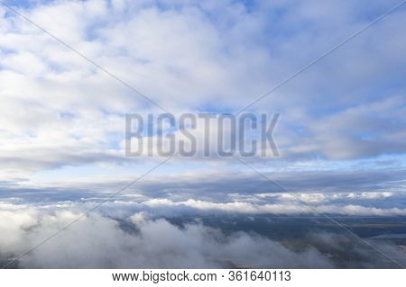 Aerial View Clouds. Aerial View Of Cloudscape. Aerial Drone Flying In The Sky. Aerial Top View Cloud