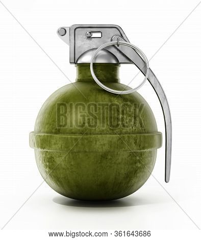 Hand Grenade Isolated On White Background. 3d Illustration.