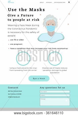 Landing Page Or Presentation Template For Coronovirus And Mask For People At Risk