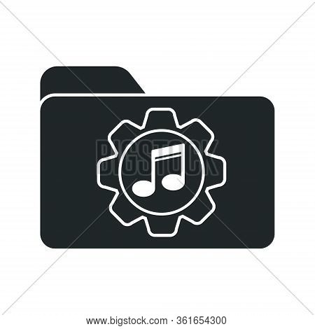 Vector Icon Of A Folder With A Note And A Gear. Music Settings Symbol. Stock Illustration Isolated O