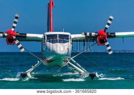 05.19.2019 - Ari Atoll, Maldives: Exotic Scene With Trans Maldivian Airways Seaplane On Maldives Sea