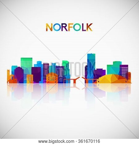 Norfolk Skyline Silhouette In Colorful Geometric Style. Symbol For Your Design. Vector Illustration.